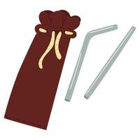 Cloth bag with a set of reusable stainless steel straws that promote eco-friendly drinking. Insulated with a collection of reusable items for drinking liquids from containers anywhere. Without plastic vector