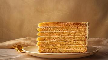 rectangular piece of sweet red honey cake photo