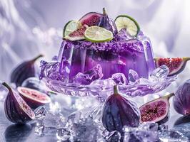elegant purple velvet cake with figs and lime slices photo
