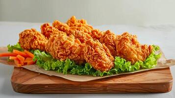 side view of crispy fried chicken on brown paper photo