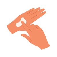 Woman's hand smeared with moisturizing hand cream. Skincare daily routine vector