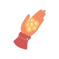 Hand with stack of gold coins. Heap of coins. Investing money concept vector