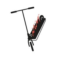 Stunt scooter on fire line art minimalistic illustration isolated on white. vector