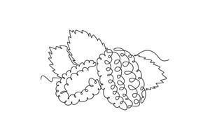Single one line drawing of whole healthy organic mulberry for orchard logo identity. Fresh berry fruitage concept for fruit garden icon. Modern continuous line draw design graphic illustration vector