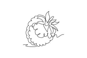 Single continuous line drawing whole healthy organic raspberry for orchard logo identity. Fresh berry fruitage concept for fruit garden icon. Dynamic one line draw graphic design illustration vector