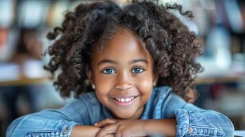 Smiling Young Girl With Curly Hair photo