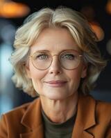 Woman Wearing Glasses and Brown Jacket photo