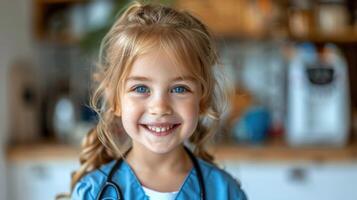 sonriente pequeño niña con estetoscopio foto