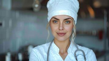 Woman in White Hat With Stethoscope photo