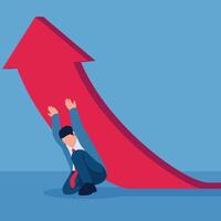 Man jacks up arrow to make it go upwards, illustration for profit increase. vector