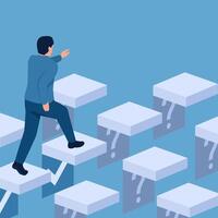 Man steps past a box with a question mark, illustration for planning. vector