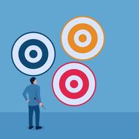 Man carrying darts selects targets in a row, illustration of target selection. vector