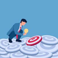 Man carrying lamp selecting suitable target, illustration of target selection. vector