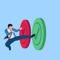 Man kicks the green button which means accept, illustration for making a decision. vector