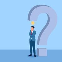 Man standing holding chin under big question mark, illustration for problem. vector