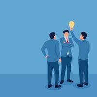 Man showing idea lamp to his team, illustration for leadership. vector