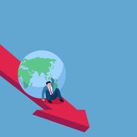 Man holds globe from plunging down downward arrow, illustration for global crisis. vector