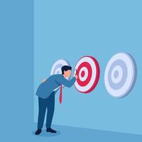 Man carrying magnifying glass selecting suitable target, illustration of target selection. vector
