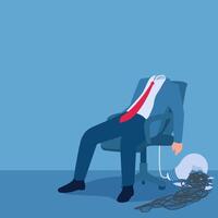 Man sitting tired on a chair with his head turned wires whose lamp fell to the ground, illustration for overthinking. vector