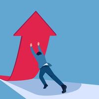 Man pushing arrow to move upwards, illustration for profit increase. vector
