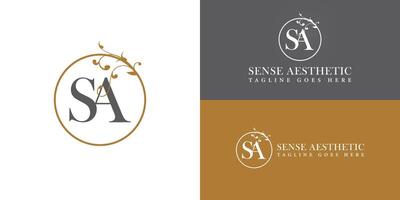 Abstract initial letters SA or AS logo in grey-gold color isolated on multiple background colors. The logo is suitable for medical spa business logo design illustration inspiration templates. vector