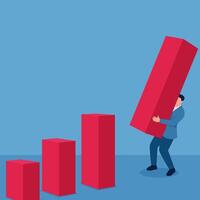 Man lifts large charts and arranges them, illustration for hard work. vector