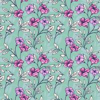 Blooming artistic abstract branches with ditsy flowers, leaves intertwined in a seamless pattern on a green background. hand drawn. Creative wild floral stems printing. Template for designs vector