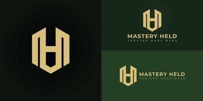 Abstract initial hexagon letters MH or HM logo in luxury gold color isolated on multiple background colors. The logo is suitable for personal branding and business logo design inspiration templates. vector