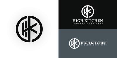 Abstract initial letters HK or KH logo in black color isolated on multiple background colors. The logo is suitable for commercial rental kitchen logo design illustration inspiration templates. vector