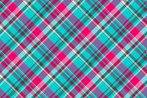 Custom tartan check texture, retail plaid seamless pattern. Coat fabric background textile in teal and pink colors. vector