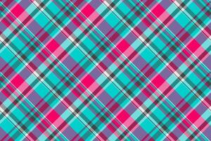 Custom tartan check texture, retail plaid seamless pattern. Coat fabric background textile in teal and pink colors. vector