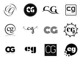 CG logo company template. Letter c and g logotype. Set different classic serif lettering and modern bold text with design elements. Initial font typography. vector