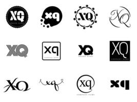 XQ logo company template. Letter x and q logotype. Set different classic serif lettering and modern bold text with design elements. Initial font typography. vector