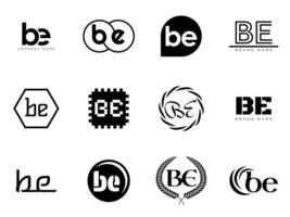BE logo company template. Letter b and e logotype. Set different classic serif lettering and modern bold text with design elements. Initial font typography. vector