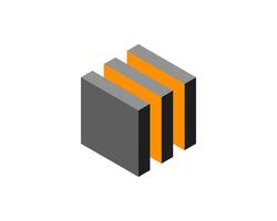 Cube logo, geometric design. Box logotype company, trendy tech emblem in pixel style. vector