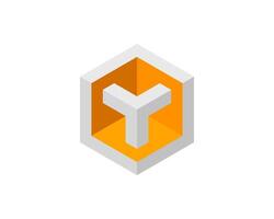 Cube logo, geometric design. Box logotype company, trendy tech emblem in pixel style. vector