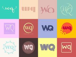 WQ logo company template. Letter w and q logotype. Set different classic serif lettering and modern bold text with design elements. Initial font typography. vector