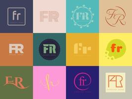 FR logo company template. Letter f and r logotype. Set different classic serif lettering and modern bold text with design elements. Initial font typography. vector