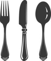 silhouette cutlery with fork spoon knife black color only vector