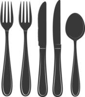 silhouette cutlery with fork spoon knife black color only vector