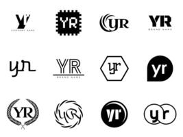 YR logo company template. Letter y and r logotype. Set different classic serif lettering and modern bold text with design elements. Initial font typography. vector