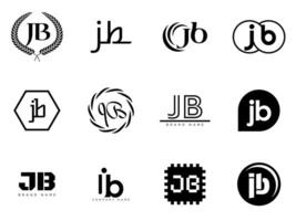 JB logo company template. Letter j and b logotype. Set different classic serif lettering and modern bold text with design elements. Initial font typography. vector