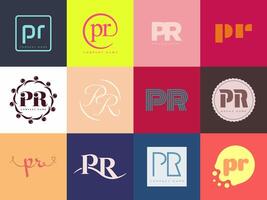 PR logo company template. Letter p and r logotype. Set different classic serif lettering and modern bold text with design elements. Initial font typography. vector