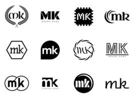 MK logo company template. Letter m and k logotype. Set different classic serif lettering and modern bold text with design elements. Initial font typography. vector