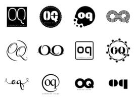 OQ logo company template. Letter o and q logotype. Set different classic serif lettering and modern bold text with design elements. Initial font typography. vector