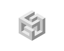 Cube logo, geometric design. Box logotype company, trendy tech emblem in pixel style. vector