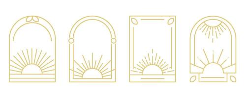 Golden boho frames with sun set vector