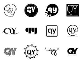 QY logo company template. Letter q and y logotype. Set different classic serif lettering and modern bold text with design elements. Initial font typography. vector