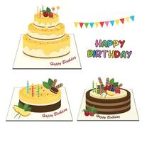 Birthday cake set. Birthday party element. Flat in cartoon style isolated on white background. vector