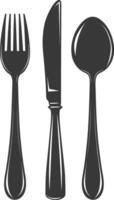 silhouette cutlery with fork spoon knife black color only vector